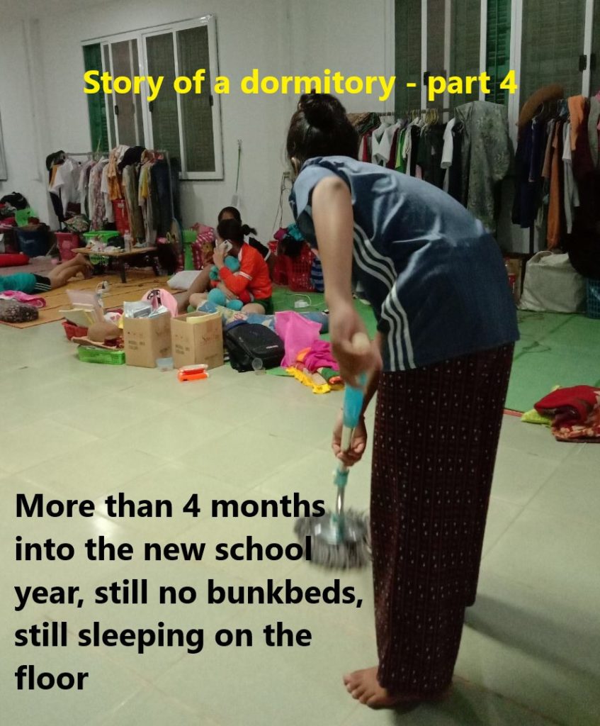 student cleans her dormitory